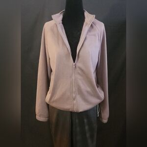Kay Unger Women's Zip-Up Light Fleece Jacket in Taupe Size S